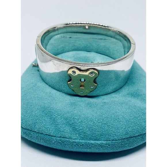 Tiffany & Co Key Lock Hole Vintage Hinged Bangle Silver 18k Gold - Picture 1 of 7